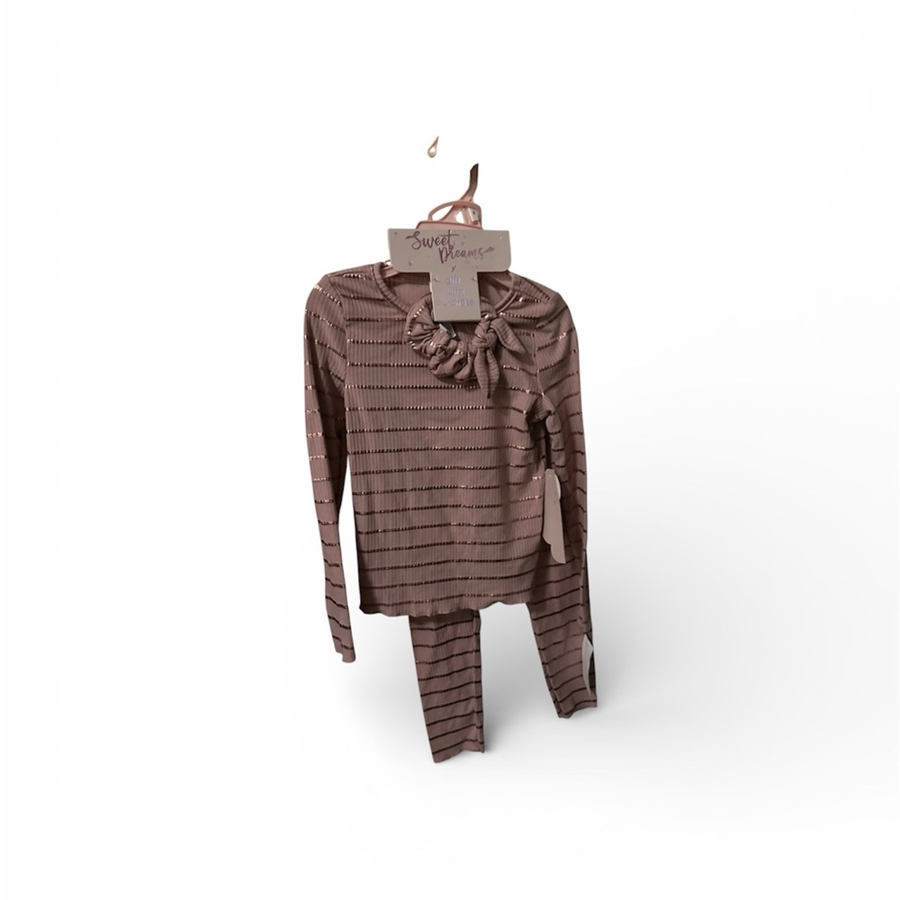 Sweet Dreams Mauve Striped Ruffle Neck Pajama Set - Dusty Rose